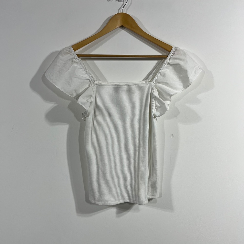 NewDay Preppy Dainty Old Money Fisherman Square Neck Ribbed Top Womens Medium